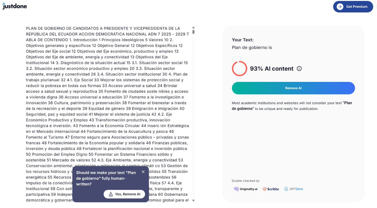 🚨 HECHO CON IA|| el pseudo “PLAN DE GOBIERNO” presentado por el binomio NOboa/Pinto para inscribir su candidatura en el CNE, sometido a análisis, arroja porcentajes que llegan al 93% de su contenido. 
📮Que ya lo pueden  descargar en Revoca.ec 

✍🏼 Y NO, no estamos