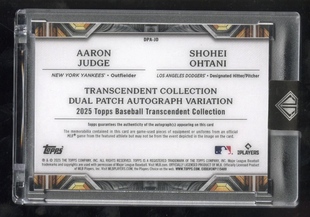 joessportscard's tweet photo. 🎁Appreciation Day Giveaway🎁

Winner Announced THURSDAY 

🔥 2025 Topps Transcendent Shohei Ohtani Aaron Judge  Dual Patch Auto 02/10

To enter
1. Follow
2. Retweet
3. Like
4. Comment
5. Dm me for a better chance https://t.co/bLkCgA09XQ