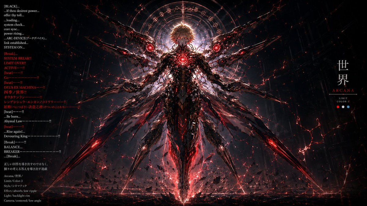 wd01x2oa's tweet photo. Array.Ver.Array.Ver.拾肆.伍

ARCANA-22-世界-

-DEUS EX MACHINA-

あくまでも
正しい解答を
導きだす遊戯ではなく、
個々の考える
終わりを導きだす遊戯

#aiart #異端タロット #OriginalsDsl
#BALANCEBREAKER https://t.co/Fw6zoNkKEc