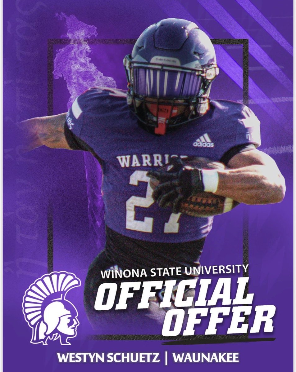 WestynSFootball's tweet photo. After a great discussion with coach @CoachHoleton I’m so excited to announce that I have received my second offer to play college football at Winona state! 
@WinonaState_FB @WSU_CoachMiller @TravisBOUND @PrepRedzoneWI @WaunakeeFBRecr https://t.co/492SsWjUzf