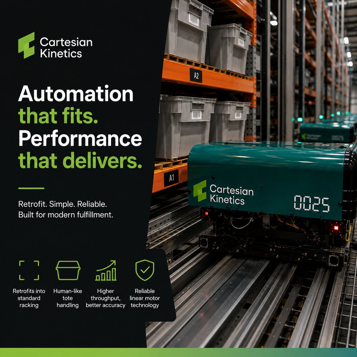 Cartesian_K's tweet photo. Automation that fits your warehouse.
Performance that fits your demand.

See Carte+ in action
https://t.co/zNLzuS680j

#WarehouseAutomation #Logistics #Fulfillment #CartesianKinetics https://t.co/lwnqXykXS6