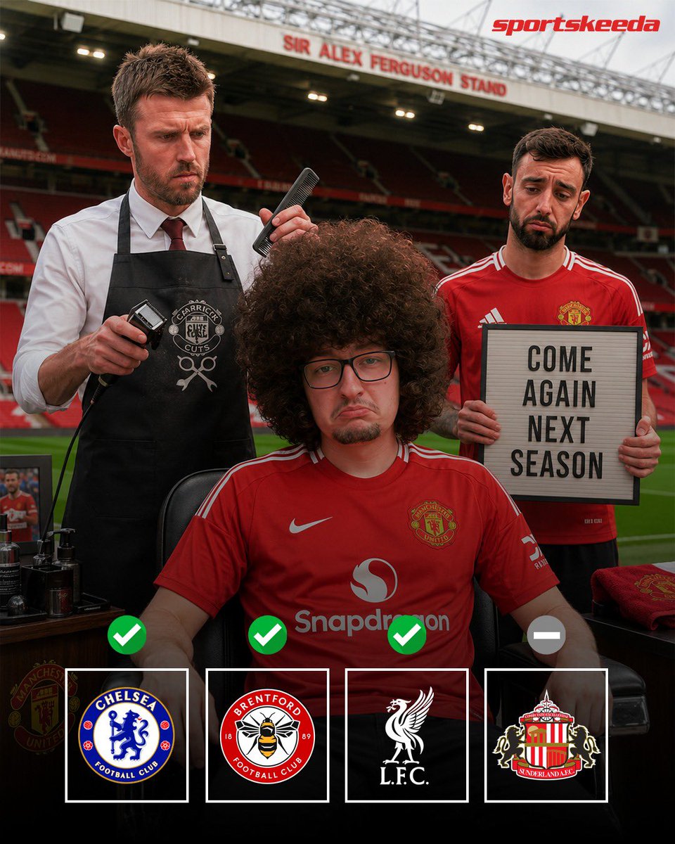 skworldfootball's tweet photo. 𝐓𝐇𝐄 𝐔𝐍𝐈𝐓𝐄𝐃 𝐒𝐓𝐑𝐀𝐍𝐃 𝐖𝐈𝐋𝐋 𝐍𝐎𝐓 𝐁𝐄 𝐇𝐀𝐕𝐈𝐍𝐆 𝐇𝐈𝐒 𝐇𝐀𝐈𝐑𝐂𝐔𝐓 𝐈𝐍 𝟐𝟎𝟐𝟓/𝟐𝟔 💈❌😭

Bro came painfully close TWICE this season… but the iconic trim dream is delayed until 2026/27. ⏳✂️

#ManchesterUnited #Football #PremierLeague #Skf https://t.co/jp0erJWfho