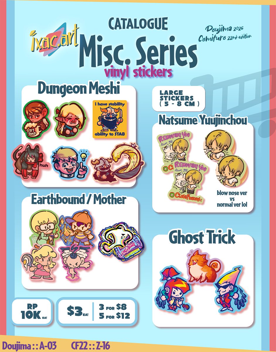 Escavalier's tweet photo. [1/3]❤️s&amp;🔁s appreciated!! 
It's my first time outside Singapore boothing, hello Indonesia #CF22!! :D I am ixac, I'll be at Z-16, preorders are open till weds night!
PO: https://t.co/n30nwsSpcU
#cf22catalogue #comifuro #comicfrontier #wtbcf22 https://t.co/EsapeC8rxa