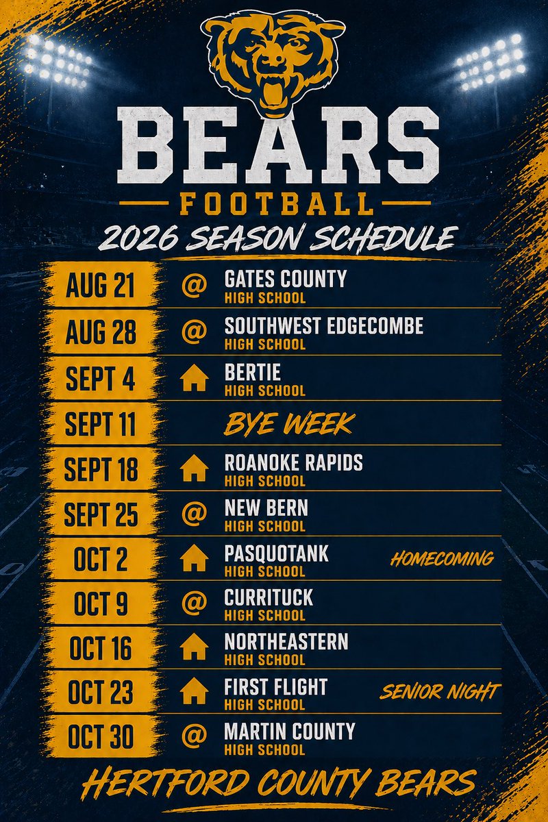 HCBearsFB's tweet photo. 2026 Hertford County Bears Football Schedule https://t.co/br6CF9oJ7N