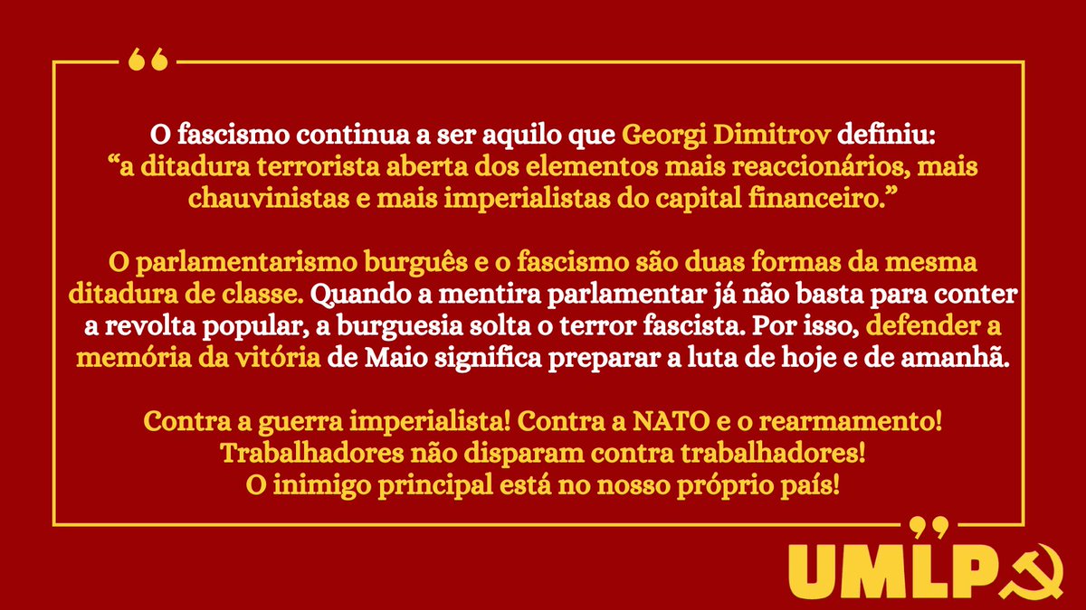 UMLP_PT's tweet photo. Há 81 anos, o mundo assistiu à derrota do monstro nazi-fascista 

O heroico Exército Vermelho, liderado por Estaline e sustentado pelo sacrifício de milhões de operários, camponeses e comunistas, esmagou a máquina de guerra hitleriana e levantou bem alto a bandeira vermelha. https://t.co/sh62xqGy4m