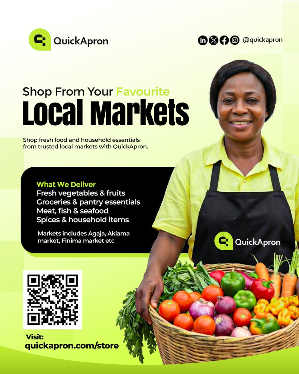 quickapron's tweet photo. Too busy for market runs in Bonny?
Shop fresh groceries, meat, seafood, vegetables, spices, and household essentials from trusted local markets on QuickApron and get doorstep delivery anywhere in Bonny Island.
Order now: https://t.co/rpRuxKpNGK
#QuickApron #Bonny #LocalMarkets https://t.co/wPT7G7g0Nz