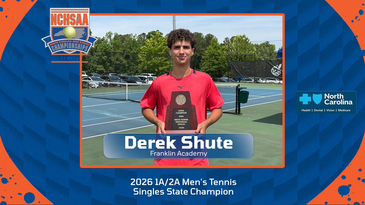 NCHSAA's tweet photo. 🎾Meet your 2026 Men’s Individual Tennis Singles State Champions!! It’s been an exciting tennis weekend!🎾 

1A/2A Singles Champion: Derek Shute, Franklin Academy @FA_Patriots 
3A Singles Champion: Jackson Grathwohl, Pine Lake Prep @PLP_Athletics 
4A Singles Champion: Tejas Sridhar, Lake Norman Charter @LNCAthletics 
5A Singles Champion: Luke Durham, Western Alamance @We_Are_WA 
1/2
#NCHSAAGameLockedIn @NCTF61 @raleighncsports