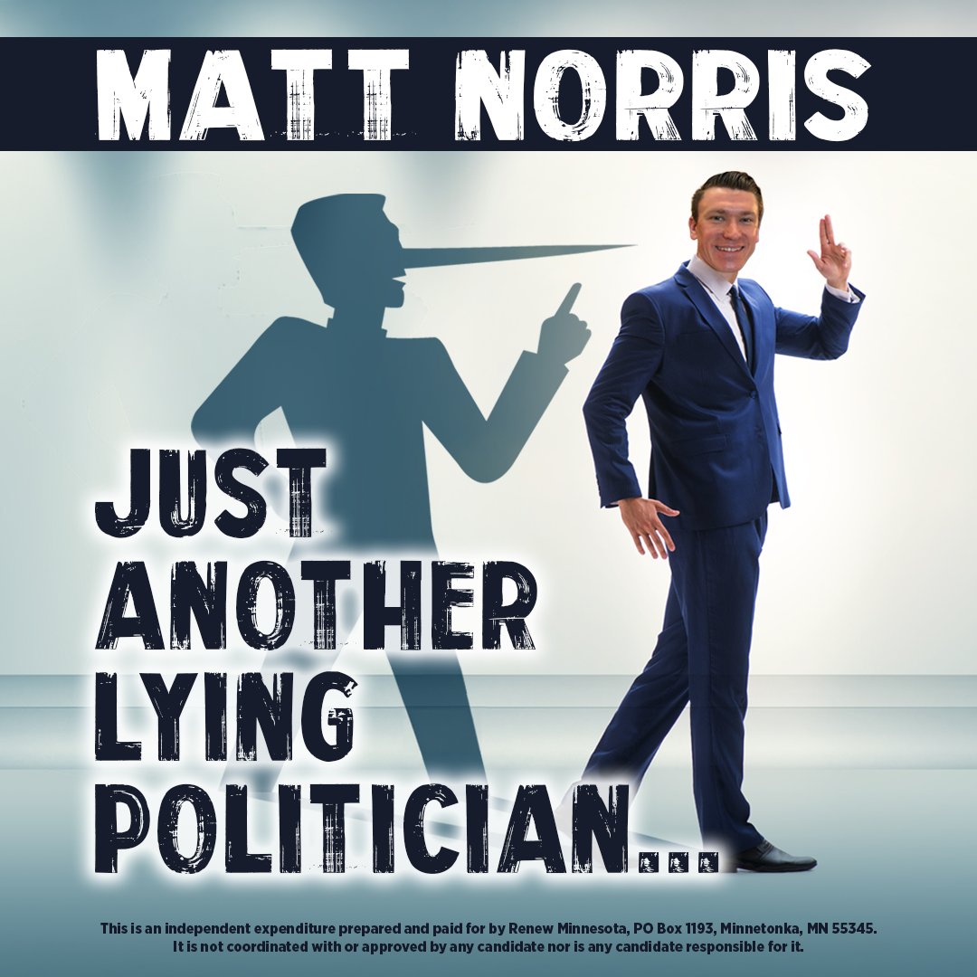 RenewMN's tweet photo. Just another lying politician. Matt Norris finally voted for the fraud watchdog he spent months personally blocking.

Not because $21 billion was stolen by fraudsters. Not because Blaine families got stuck with the bill. Because his constituents made things very uncomfortable for him.

He didn't grow a conscience. He got caught — and ran out of places to hide.

Now the man who protected Tim Walz's fraud machine longer than anyone wants credit for finally getting out of the way.

Matt Norris blocked accountability until you noticed. That's not leadership. That's a shameless politician saving his own skin.