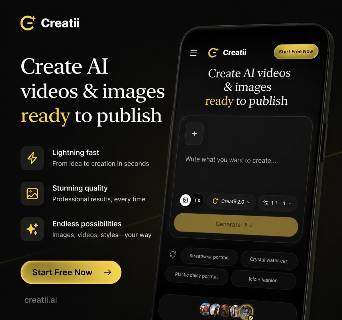 CreatiiAI's tweet photo. Hi X 👋

Meet Creatii Ai — create stunning AI images &amp; videos in minutes.

Try it now and turn your ideas into scroll-stopping visuals ✨

👉 https://t.co/XnDazQFcFx

#AI #AIVideo #AIArt https://t.co/w7PzNjccUT