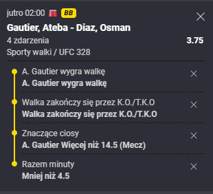 flickkpl's tweet photo. Value na walke Gautier vs Diaz na UFC 328

Na fortunie taki betbuilder kurs 3.75, a na betclicu tylko 1.55

#ufc #ufc328 #chimaev #strickland https://t.co/YDjo748H3v