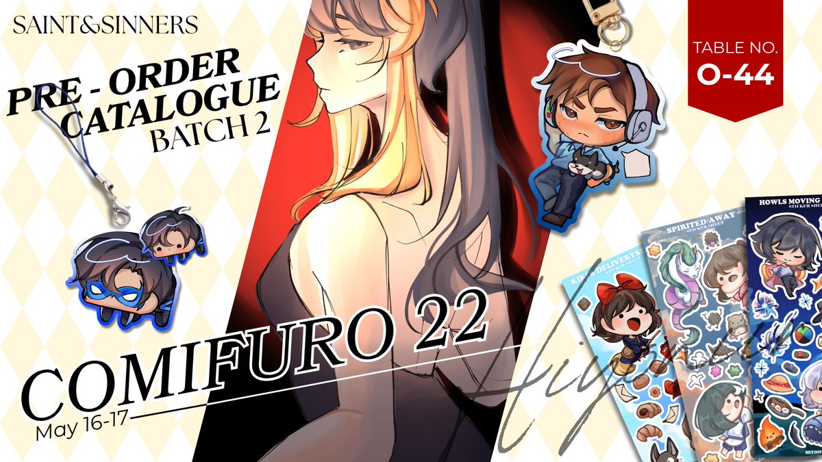 Hiyoniir's tweet photo. [❤️+🔁 are appreciated]
Saint&amp;Sinners #CF22 OTS catalogue!!

Finally, a bit late but its fineee 🫠

📍Comifuro || O-44
🗓️ 16-17 Mei
🎨 Dispatch, Alien Stage, Umamusume, Ghibli, Cat and Hamster Meme, TAWOG, DCU

#Comifuro22 #Comifuro22catalogue #CF22catalogue #cataloguecf22 [1/2] https://t.co/BETTlNeSuQ
