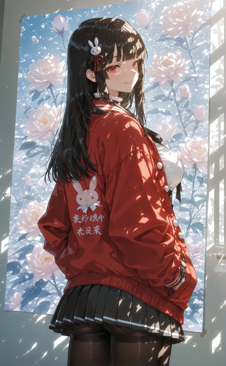 あれ？おはよう〜君もこれを見に来たの？私もだよ。」 SFW illustration.