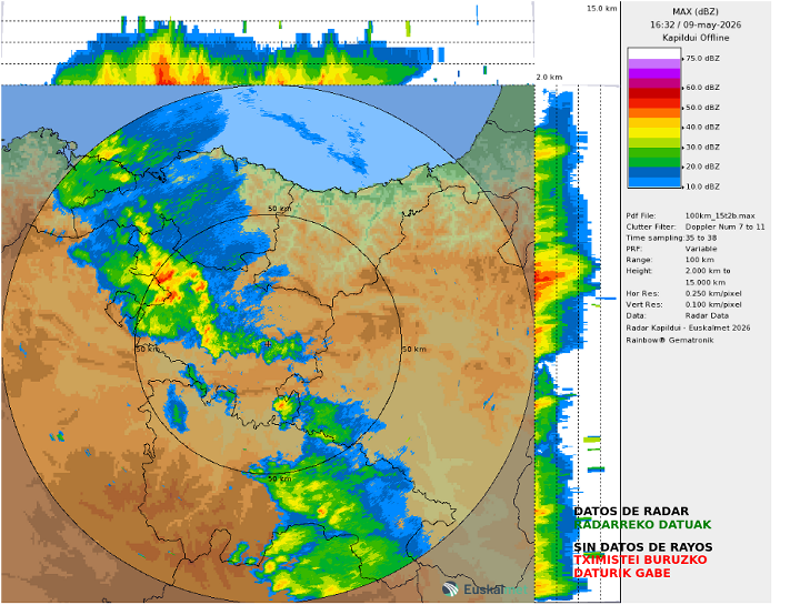 Euskalmet's tweet photo. #Orain #Ahora #ekaitza
⛈ Ekaitz-lerroa Bizkaiarantz doa; ez da baztertzen Bilbo inguruan zaparra handiak egitea
⛈ La línea de tormentas se dirige hacia Bizkaia; no se descarta que en el entorno de Bilbao se produzcan chubascos intensos
📌 Saratxo (Amurrio) : 6.8 l/m² 10 min. https://t.co/E5mTBu6Zsd