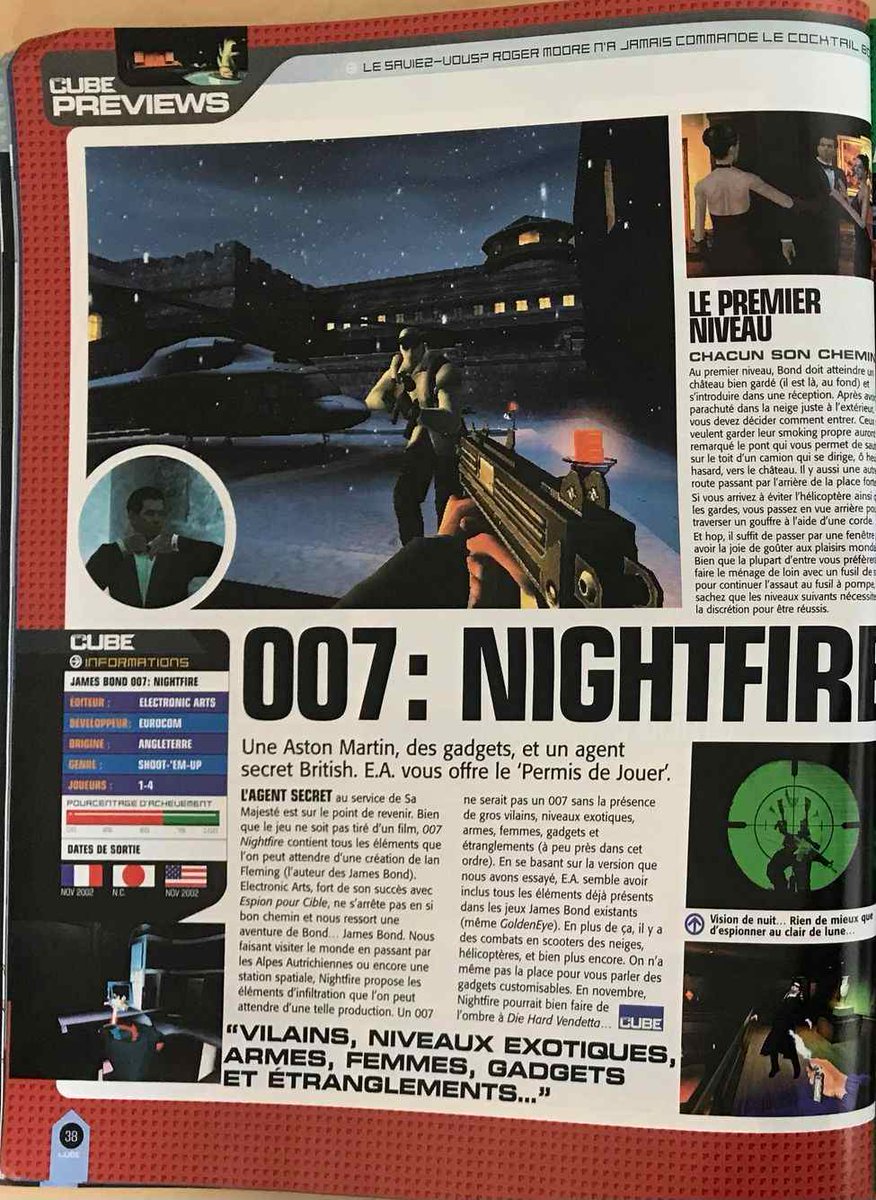 AllmightoFranky's tweet photo. La #GameCube de #Nintendo à l'honneur avec ses 24 ans en France le 3 mai!Ce soir #007NightFire,la preview dans le mag #TotalCube et le test avec la note de 7,5/10 dans #NMLO!Peu d'articles dessus,il a été éclipsé par d'autres grosses sorties!! #retro #retrogaming #oldschool https://t.co/0mwXEkoETY