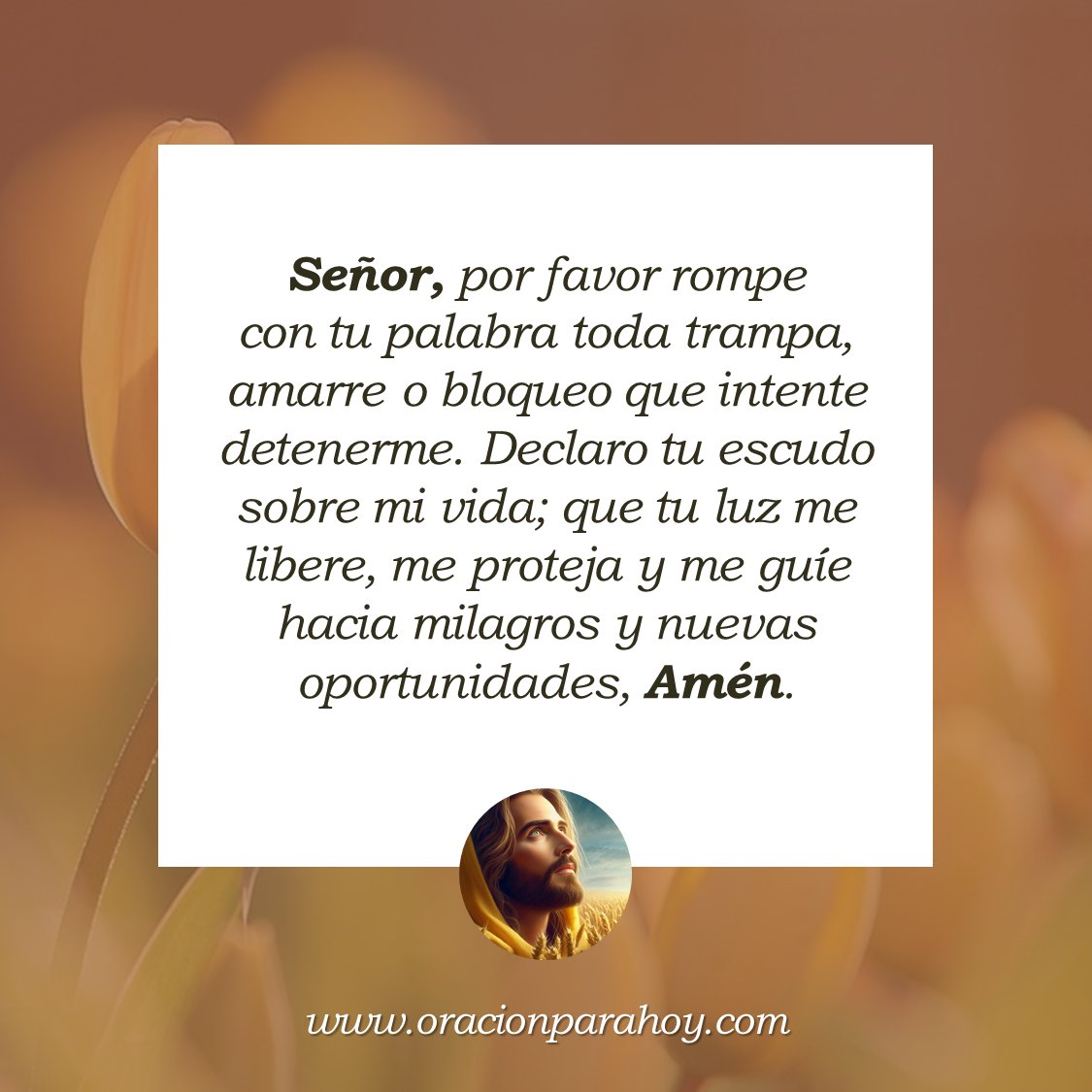 ORACIÓN DEL SALMO 91 PARA ROMPER TODO BLOQUEO Y AMARRE: Señor, te pido que por favor destruyas cadenas, temores y energías que impidan mi avance. Límpiame, rodéame con tus ángeles y ayúdame a vivir en paz, éxitos y prosperidad.

Mira este video en: youtu.be/87WZlRUOiRM ✨