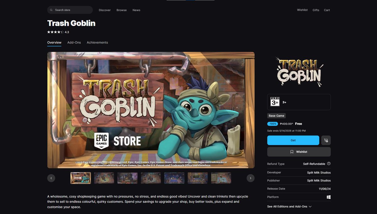brianbgeronimo's tweet photo. #FreeGames on #EpicGamesStore :
- Arranger: A Role-Puzzling Adventure https://t.co/b64U9FOS9o
- Trash Goblin https://t.co/4CopBZiw5U
- Teacup (on Epic Games Store mobile app) https://t.co/jOj4dpDuoh