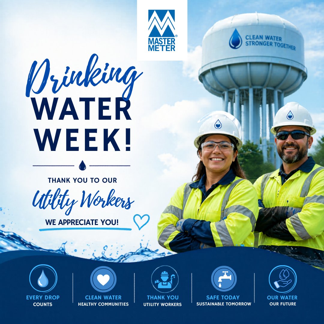 MasterMeterInc's tweet photo. As Drinking Water Week comes to a close, thank you to the water professionals who work every day to keep safe, reliable water flowing to communities everywhere.
Your dedication does not go unnoticed.
#MasterMeter #DrinkingWaterWeek #WaterProfessionals https://t.co/niZCimQB1g