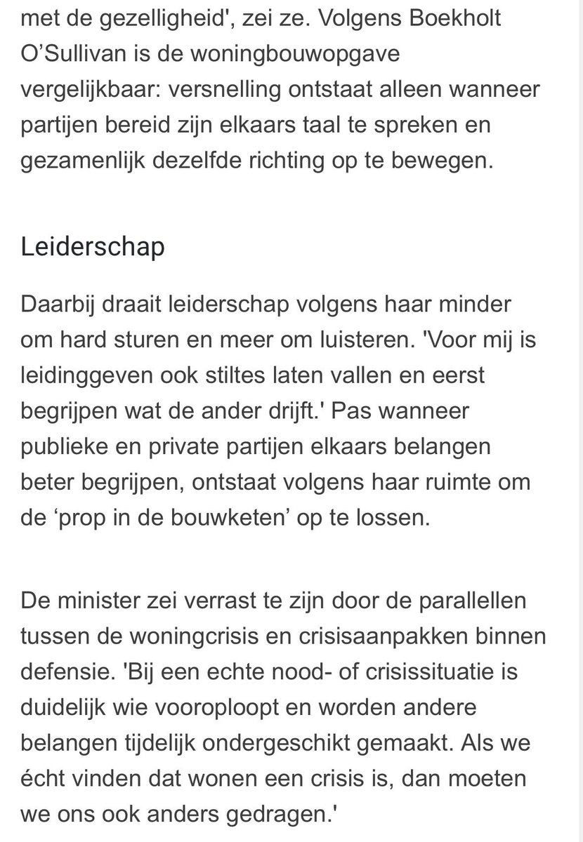 <a href="/arnowellens/">Arno Wellens</a> <a href="/RemcoDutchMan/">Remco</a> Wollig taalgebruik is een van de sterkste indicatoren van incompetentie. En veel wolliger dan dit wordt het niet.

Ze zegt nog net niet: “Ik zie woningbouw niet als een geïsoleerd probleem, maar als een kans die we proactief en holistisch moeten benutten via intensieve