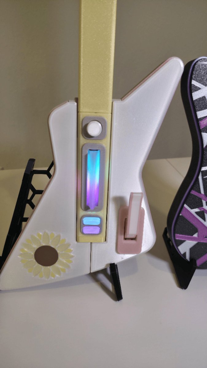 PrintingPilot's tweet photo. Fully 3D printed Polybar system is coming together! 🎸 Open-source DIY rhythm game controller, printed parts, custom electronics, and a build that actually feels awesome to play.
Built two guitars — one for me and one for my wife.
#Polybar #CloneHero #GuitarHero #3DPrinting #DIY https://t.co/B7Oe03Zlvl
