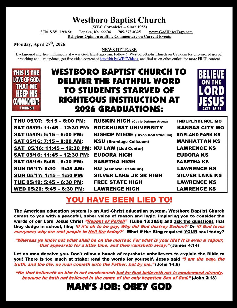Westboro Baptist Church tweet media
