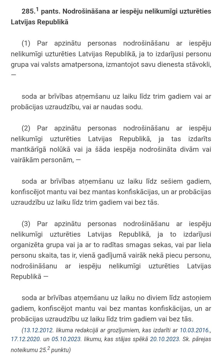 EdijsPastars's tweet photo. @normundsbergs Par pāris nelegāļi vešanu var dabūt līdz 6 gadiem cietumā (vai pat līdz 8 gadiem, ja ved 6+).

Praksē sodi ir sākot no 3 gadiem cietumā.

Dažus gan tas neattur (prezumēju, ka nezina sekas vai cer uz brīnumu, ka nenoķers). https://t.co/TQA1qR2f5F