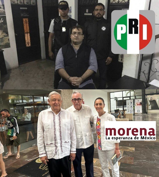 A Javier Duarte fue el Gobierno Federal de su propio partido quien lo denunció, expulsó del PRI, lo persiguió, capturó, extraditó a México y lo encarceló.

A Rubén Rocha Moya fue el Gobierno Federal de su propio partido quien lo protegió, lo arropó gritándole que no está solo, lo
