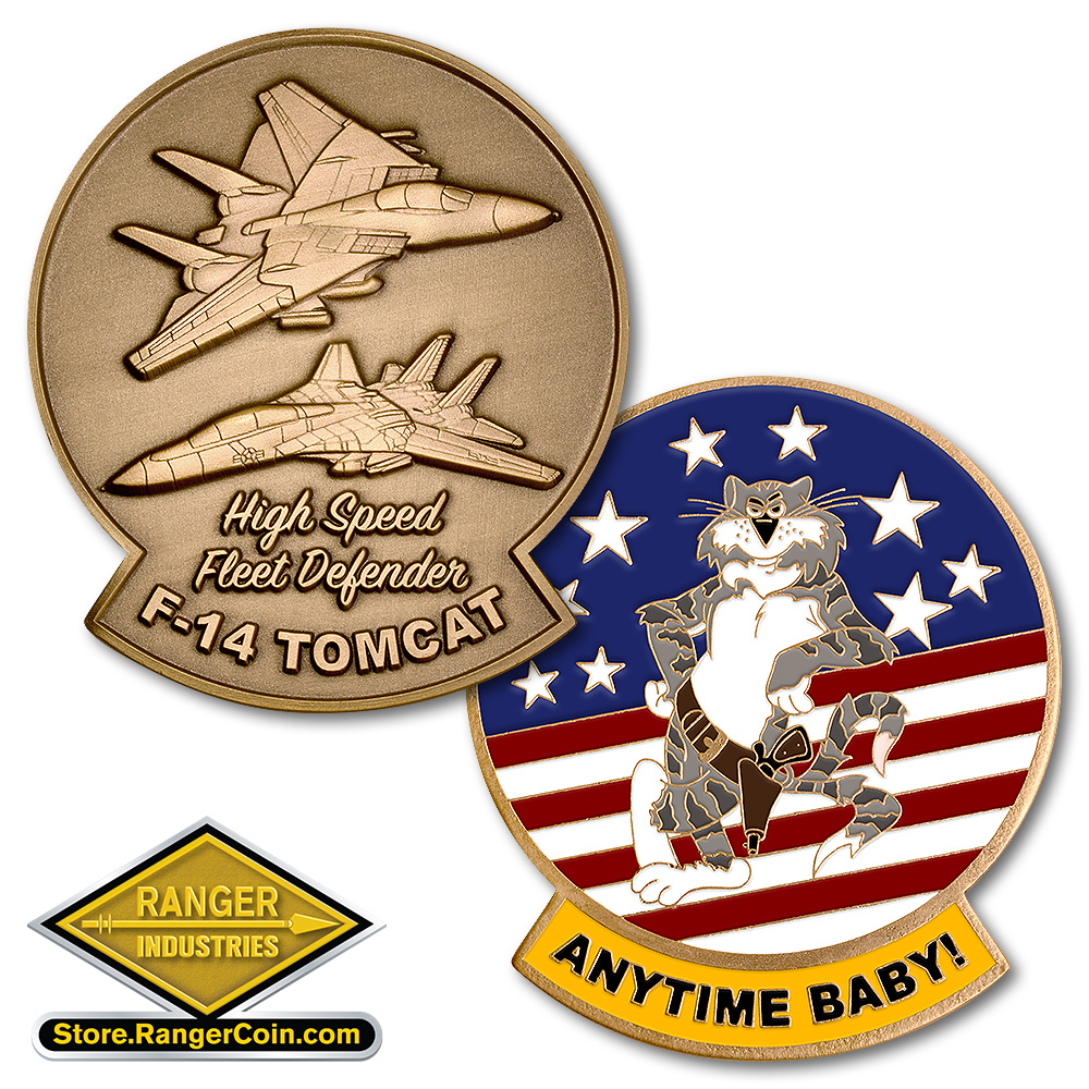 RangerCoin's tweet photo. @RealAirPower1 Celebrate "ANYTIME BABY" with our F-14 Tomcat #ChallengeCoin commemorating the important role this iconic aircraft played in fleet defense ▶️ https://t.co/02gVUIEDql https://t.co/nqNcwDvRf4