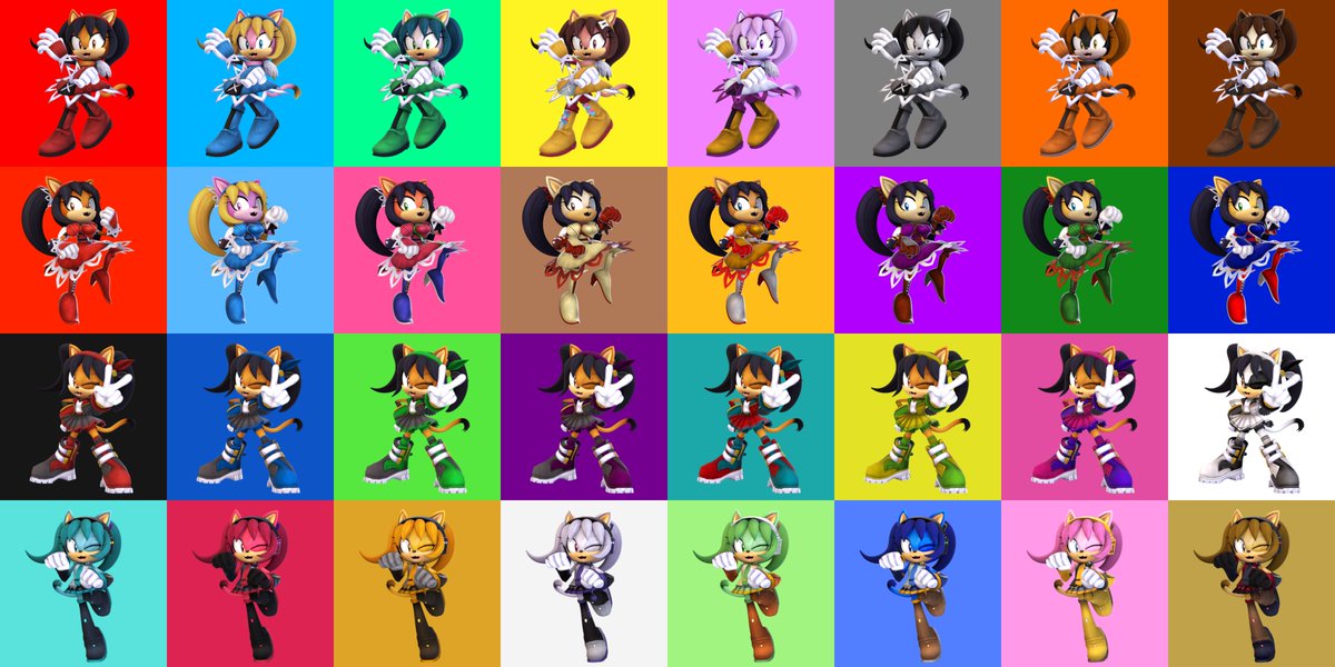 Yahtzeh's tweet photo. Default, Classic, Punk Star, Miku, that's a lot of Kibby!
Being THE fashion character, I'm really happy we were able to get so many alts!
Which one is your favorite/plan to use most?
They'll all be in PussPuss Build!

#HoneytheCat #SonictheFighters #ProjectPlus https://t.co/y1UnoQMND3