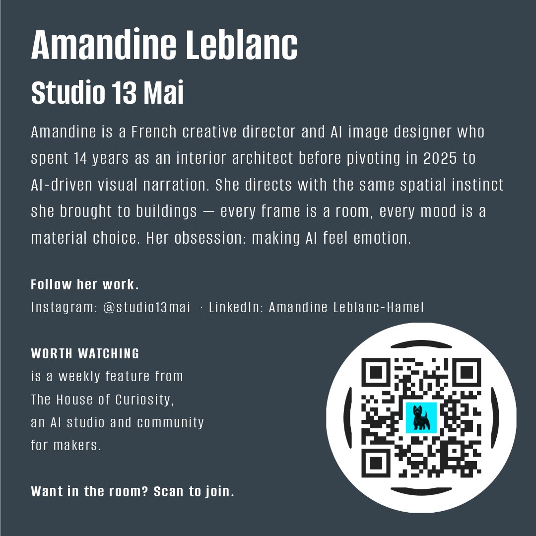 THCHouseStudio's tweet photo. "Making AI feel emotion." -Amandine Leblanc
14 years as an interior architect. One year into building a visual language with AI. The work speaks for itself.
Worth Watching, Installation 04. From The House of Curiosity. @studio13mai #WorthWatching #AIArt https://t.co/rjj8sJ0D5M

# https://t.co/LTqZwVUiV1