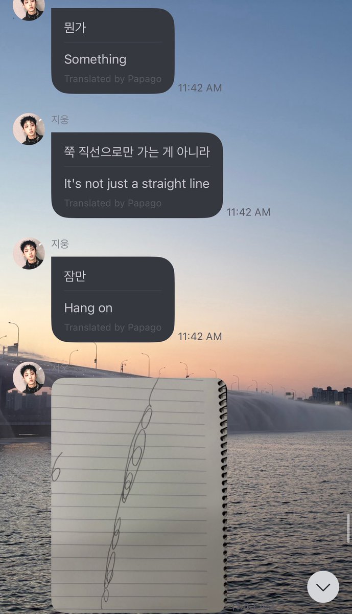 jiungprint's tweet photo. life isn’t always a linear path, it can go sideways or backwards even, but even when it doesn’t feel like it, you’re truly growing in your own way. 🥹💭🍪🤍
i’m forever thankful to jiung for always sharing such encouraging thoughts with us like this.

“life is always like that somehow. it doesn’t just move forward in one straight line forever. wait a second. (picture) it kind of feels more like this. i just drew that right now. it’s hard to explain with words.

🧩 do you mean like taking steps backward..?

you could see it that way too, but i don’t think stepping backward is necessarily a bad thing. there’s no rule saying we always have to move only forward.

🧩 i think instead of just following a path that’s already laid out, sometimes it’s good to look back and make a new path too.

right? exactly. move forward while thinking about your own footsteps and your own path. fighting. you guys are the best. i always learn so much.

🧩 im just scared. even when things get only a little hard, it reminds me of the times that were really painful before. i’m scared i’ll go back to that…

right… i have moments like that a lot too, you know? but no matter how much it feels like nothing about me has changed when i look at myself, time has still passed, so it never becomes painful in exactly the same way as back then. maybe it can hurt in different ways, but i don’t think the pain from the past ever returns completely the exact same way. because during all that time, without even realizing it, you’ve become much stronger and grown a lot. so only worry a reasonable amount~ rather than worrying too much, maybe it’s better to carry a healthy level of carefulness instead? i think that would be good.”