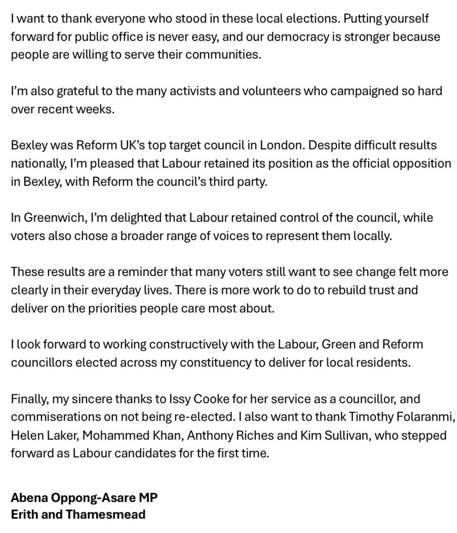 abenaopp's tweet photo. Please see my statement following the recent local elections in Bexley and Greenwich https://t.co/ctkcf1FXoY