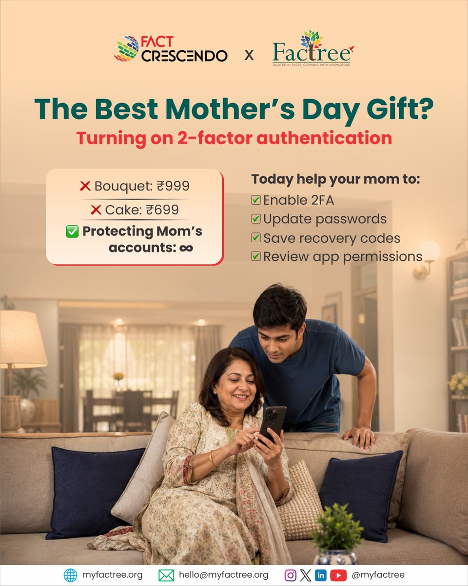 🛡️Our mother taught us how to stay safe in the offline world. Now it’s our turn to help her stay safe online. The best Mother’s Day gift might be stronger passwords and safer accounts. A few simple steps, like enabling 2FA, can prevent various scams.

#OnlineSafety #MothersDay