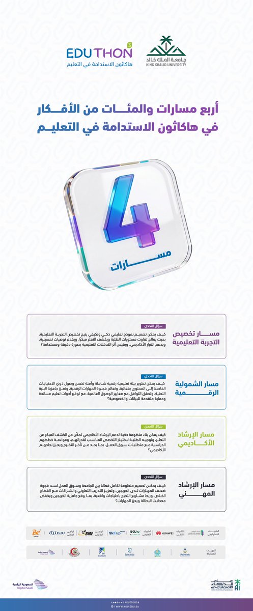 KKUELD's tweet photo. تعرّفوا معنا على مسارات #هاكاثون_الاستدامة_في_التعليم،
حيث تتنوع الفرص وتلتقي الأفكار لصناعة حلول مستدامة✨.

#Eduthon3 https://t.co/gb4Wz3Cb3Q