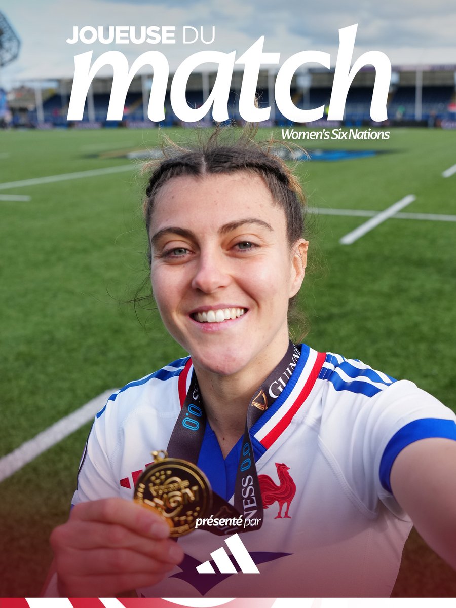 FranceRugby's tweet photo. 🏅Carla Arbez élue 𝒋𝒐𝒖𝒆𝒖𝒔𝒆 𝒅𝒖 𝒎𝒂𝒕𝒄𝒉 ! 

Impériale aujourd’hui, elle a orchestré le jeu des Bleues avec maîtrise et inspiration !

Et elle a encore fait la différence avec un coup de pied par-dessus millimétré !🎯
@adidasFR https://t.co/Em93LrbA2I