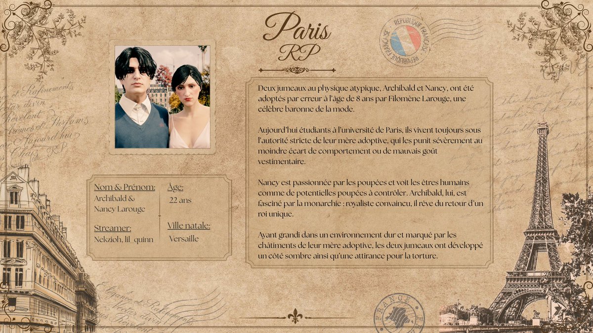 Grand_FanRP's tweet photo. Nouvelle fiche de perso RP, avec Archibald/@NekzioH et Nancy Larouge/@odreylicious qui jouent des jumeaux https://t.co/UAjrwhmiAC
