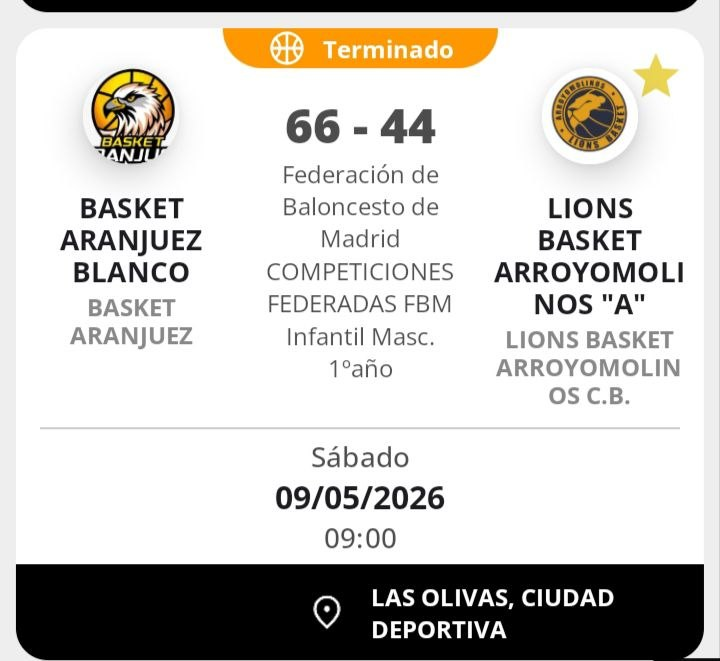 BasketAranjuez's tweet photo. Victoria del #InfMasc1Año frente a @Arroyolions. @Gusick89: "Comenzamos con buen pie esta fase. Cómoda victoria en un partido en el que, por momentos, desplegamos un gran juego, pero en el que pecamos de egoísmo y exceso de bote." https://t.co/g0PThe2j7H