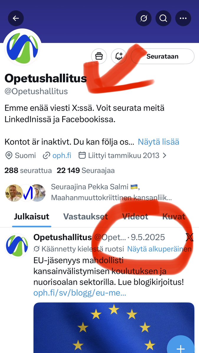 Opetushallitus reagoi arvosteluun samalla tapaa kuin kaikki laitavasemmistolaiset: poistuu X:stä ympäristöihin, joissa on tiukempi vasemmistomoderointi.

Viimeisin päivitys 9.5.2026, eli kyseessä on reaktio juuri nyt käynnissä olevaan arvosteluun mm. valheellisten ja