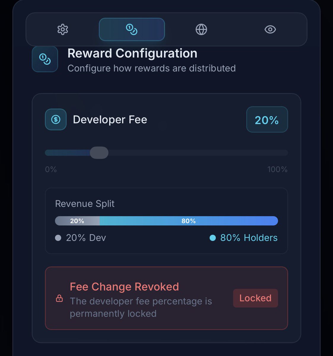 PrintClubSolana's tweet photo. The developer fee is now revoked and can never be changed again!

80% to the holders forever! https://t.co/4nLLVqh0B0