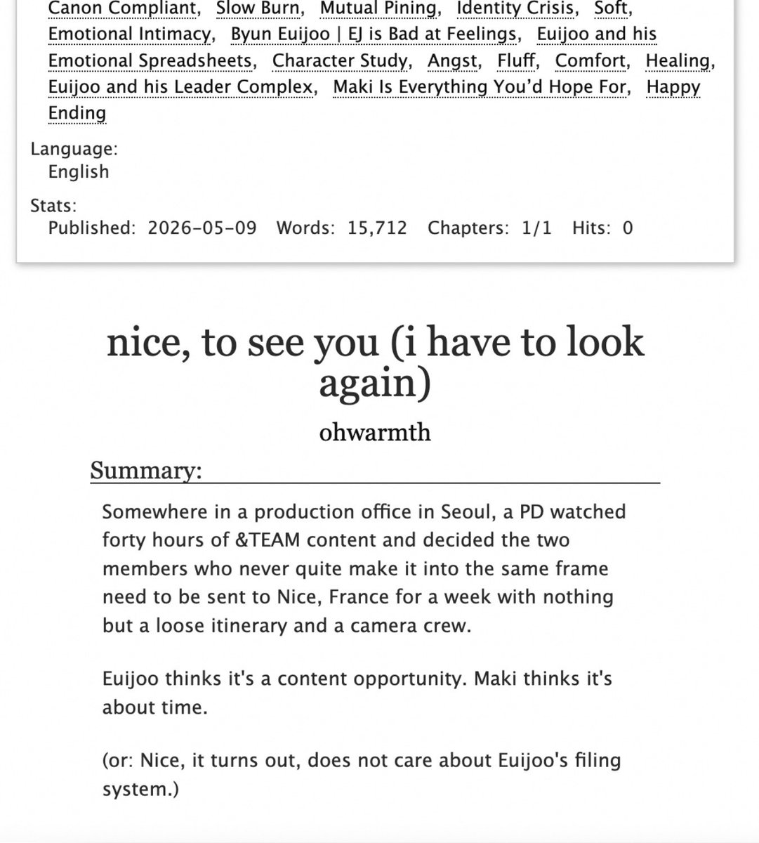 euijookisser's tweet photo. nice, to see you (i have to look again)

— makjju oneshot / 15k words / canon compliant / slow burn / pining   

https://t.co/YTiC6mLAfb https://t.co/EERbdViO13