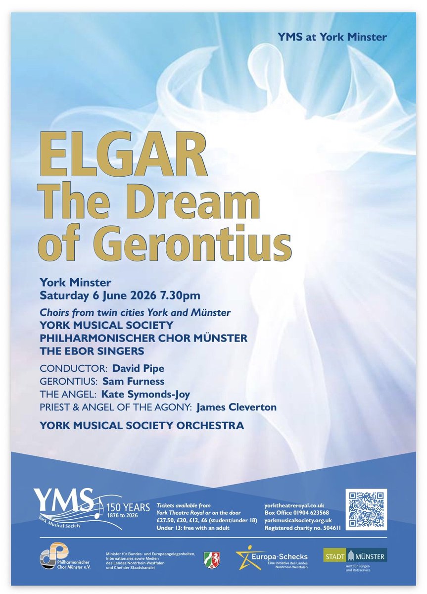 yms_uk's tweet photo. Come and hear us perform Elgar's sublime choral masterpiece The Dream of Gerontius in the majestic surroundings of York Minster. Tickets available now for 7.30 pm on Saturday 6th June. 

https://t.co/ijyNVRG3zN https://t.co/HTmXOzeXST