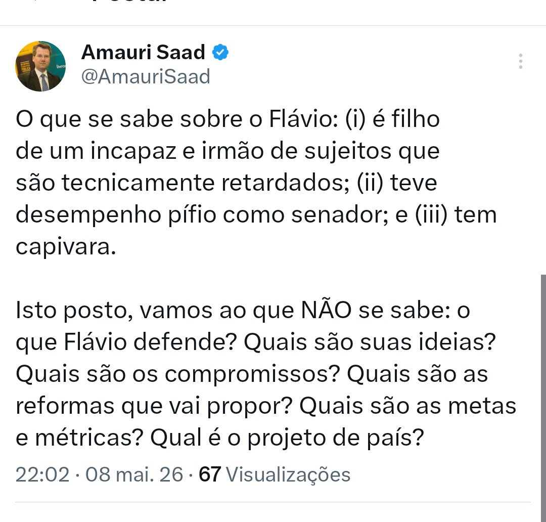 Se o esposo da dôtora Grillo falante, fala tudo isso aqui abertamente do pré candidato Flávio, imagina no escurinho o q essa patota não fala? E nós é q estamos “atrapalhando o Flávio” Eles odeiam os Bolsonaros. E ainda tem bolsonaristas q dão pix pra esposinha dele. 🤷🏼