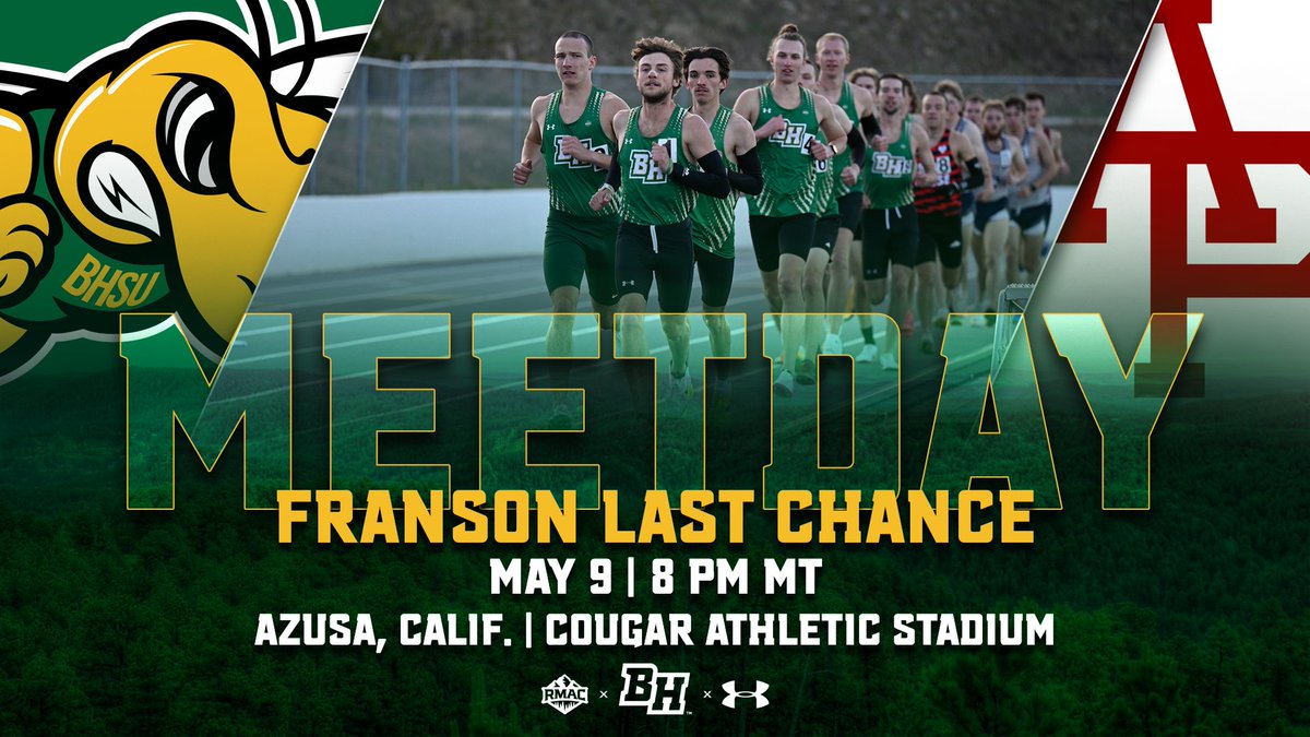 BHSUAthletics's tweet photo. MEET DAY‼️

@BHSUXCTF at the Franson Last Chance

📅 - 5.9.2026
⏰ - 8 PM MT
📄 - https://t.co/0R3GPJLuAd
📊 - https://t.co/PqWRefw9We
📍 - Azusa, Calif. (Cougar Athletic Stadium) https://t.co/zFXxQLNRY3