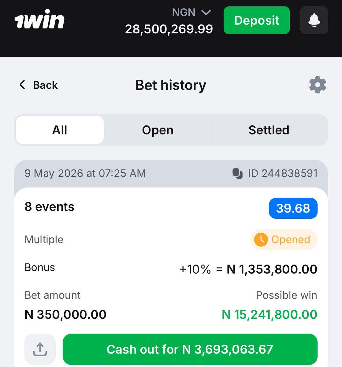 Tufab's tweet photo. Current cashout. Just Athletico left. Can they do it ?? https://t.co/ffTtay0otD