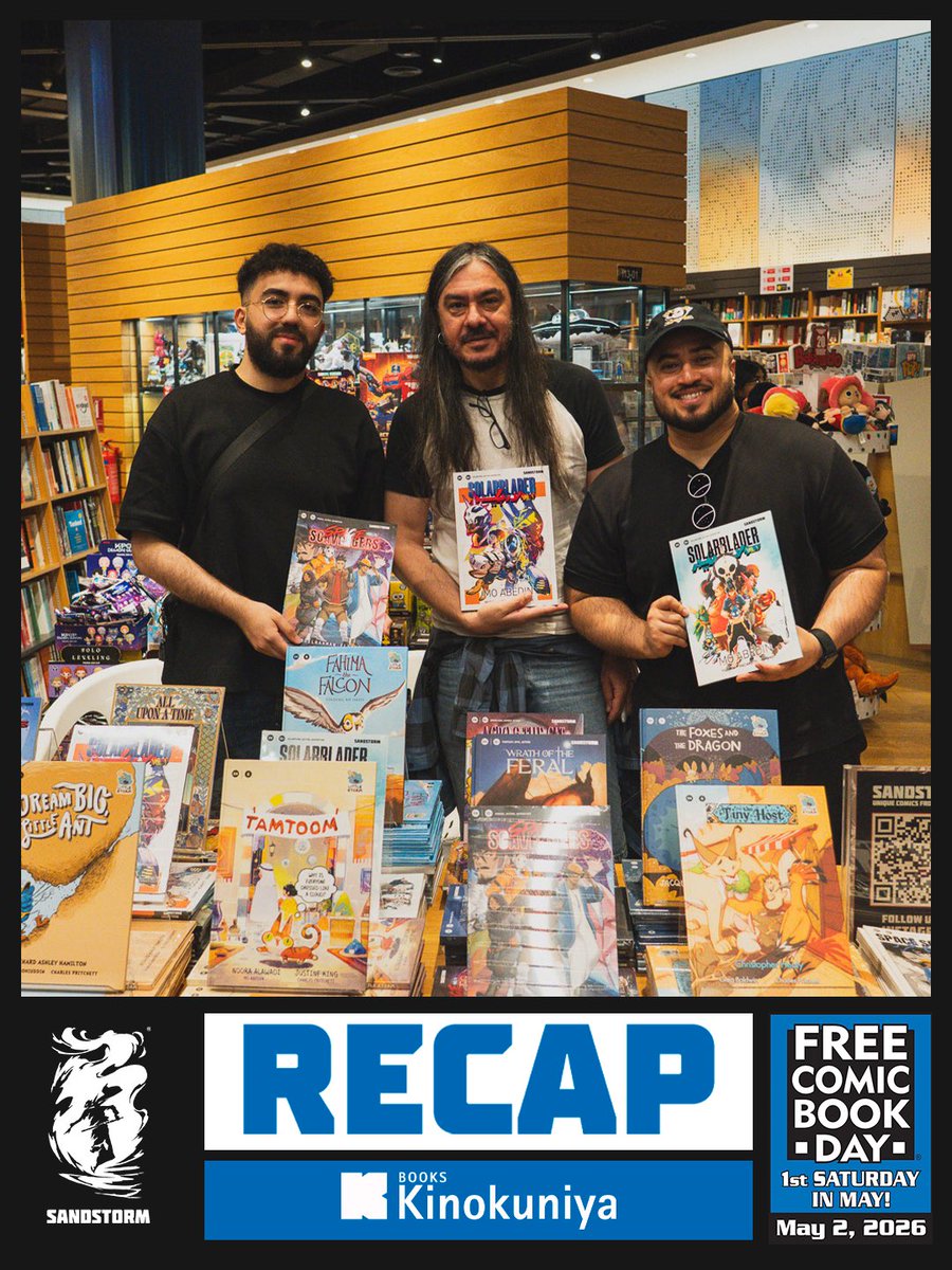 SandstormComics's tweet photo. The Sandstorm team had a blast at both @KinokuniyaUAE Abu Dhabi and Dubai during the Free Comic Book Day weekend! 

Thank you to everyone who passed by and joined us on this special day, and we hope to see you all again soon on our next adventure! https://t.co/s4CYSig00R