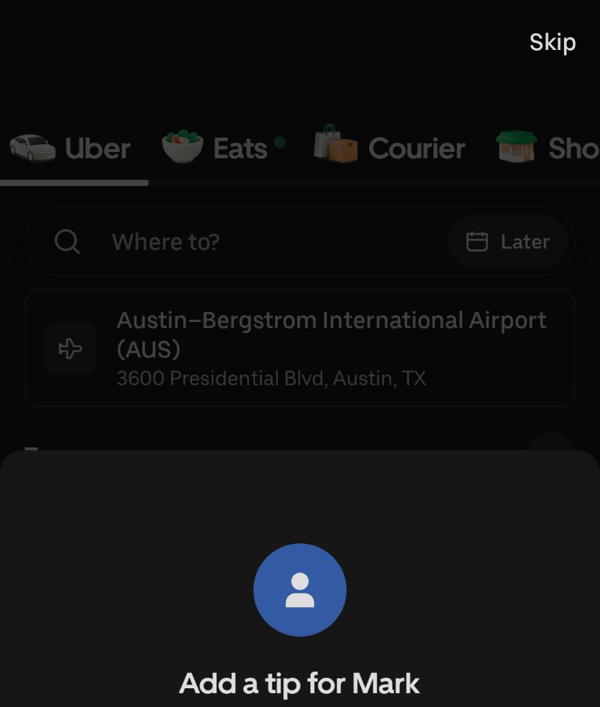 garza's tweet photo. @Uber_Support the skip button is unclickable. Fix your app please. https://t.co/3K9gzYAwpp
