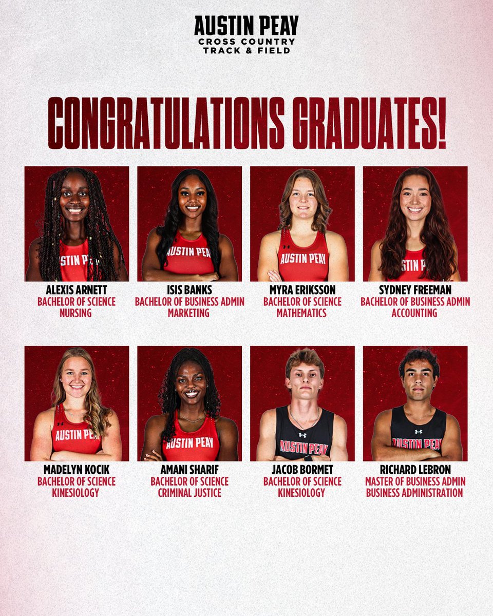 GovsXCTF's tweet photo. Congratulations to our eight student-athletes on earning their degrees yesterday! 

#LetsGoPeay https://t.co/YWapi6ZX7T