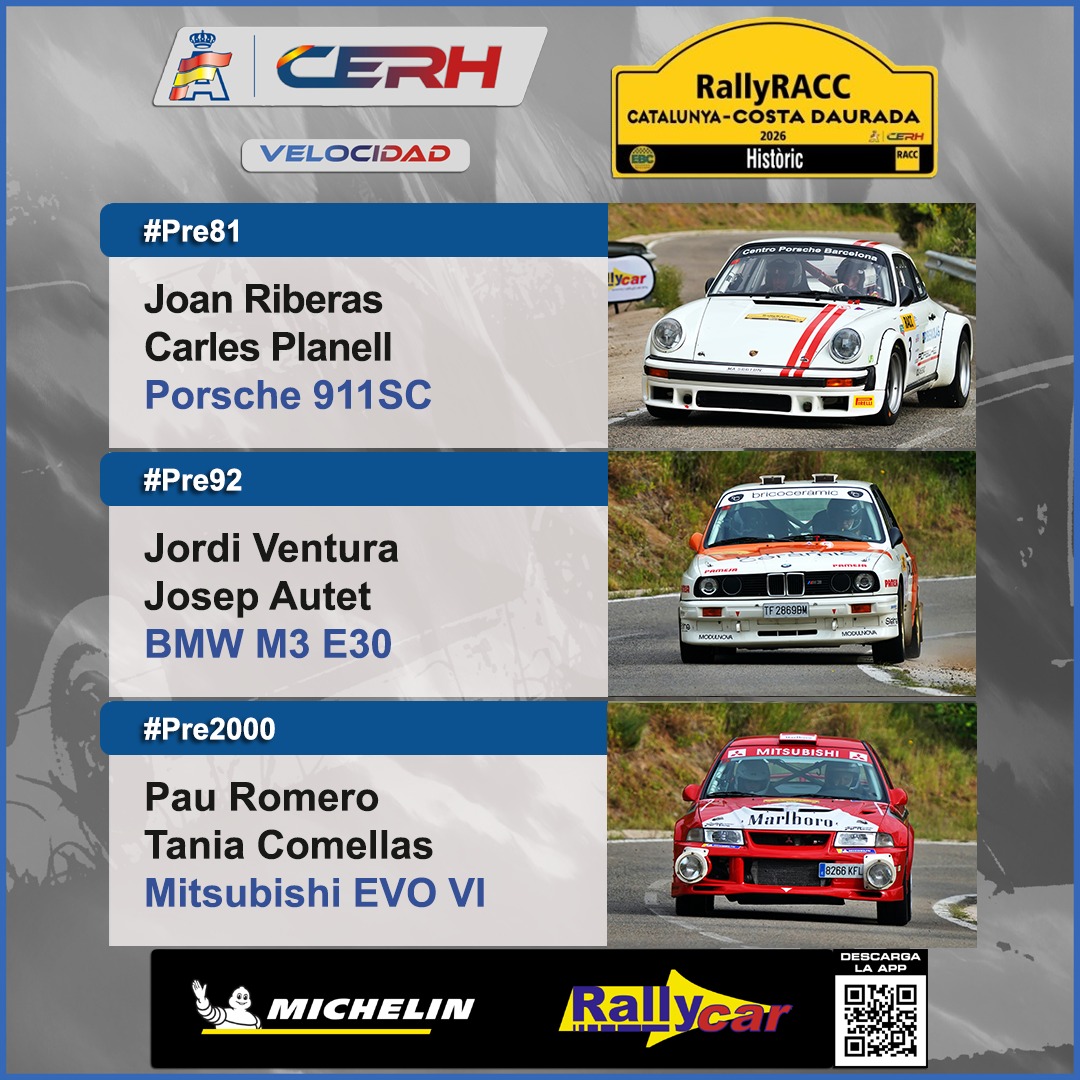 cerh_rfeda's tweet photo. Terminado el #rallyracchistoric, segunda prueba del #cerh 2026, con victoria absoluta y en #Pre92 para Jordi Ventura y Josep Autet. Pau Romero y Tania Comellas se han impuesto en #Pre2000 y Joan Riberas y Carles Planell en #Pre81. https://t.co/EctkIGQnzM