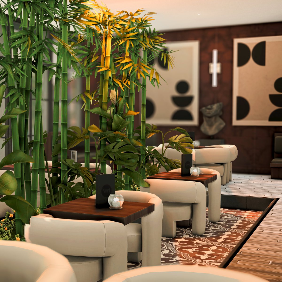 LaniiSims's tweet photo. I've been working on a restaurant &amp; bar to share with ya'll.🤭#TheSims4 https://t.co/s2hrQbft3b