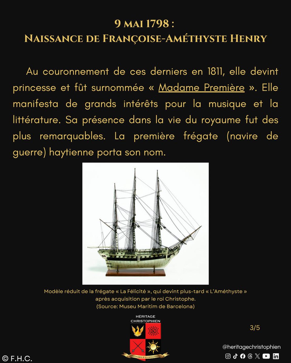 FondationHC's tweet photo. 🎉9 mai 1798 : Naissance de Françoise-Améthyste Henry

#amethyste #francoiseamethystehenry #naissance #henrychristophe #haiti #hayti #ayiti #caphaitien #okap #patrimoine #histoire #milot #sanssouci #citadelle #heritagechristophien #blackhistory #museum https://t.co/xxeziHhFcR