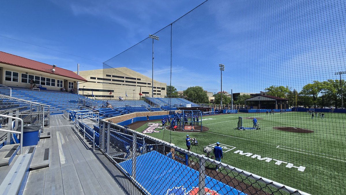 baseballparks's tweet photo. With Allen Fieldhouse in the distance, Hoglund Ballpark is the site of @WVUBaseball vs @KUBaseball -- the top two teams in the Big 12! Listen to @AndrewCaridi304 and me do the radio call starting at 1:45 Central on WVU's stream on the Varsity app. https://t.co/bAjt4uL9nY